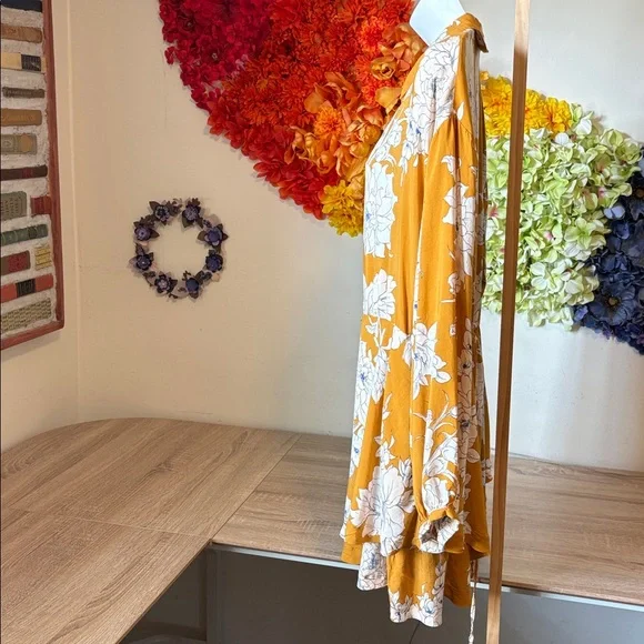 Free People Mustard Floral Mini Dress maanfacturer flaw - Picture 6 of 16